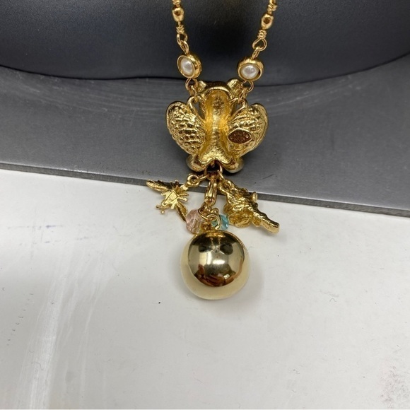 VINTAGE Kirks Folly Golden Star Angel BEAR faux pearl Necklace chime BALL w/box - Picture 13 of 16